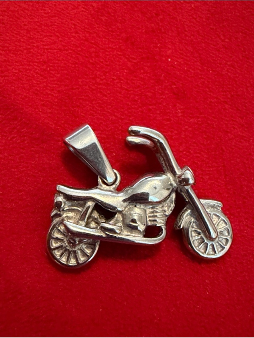 Sterling Silver Motorcycle Pendant Necklace Charm - Silver